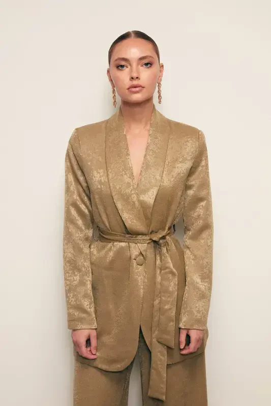 Long Belted Jacket - KHAKI - SATEEN