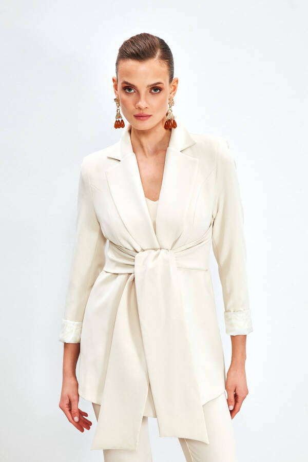 Long Belted Jacket - STONE - 2