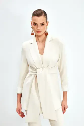 Long Belted Jacket - STONE - SATEEN (1)