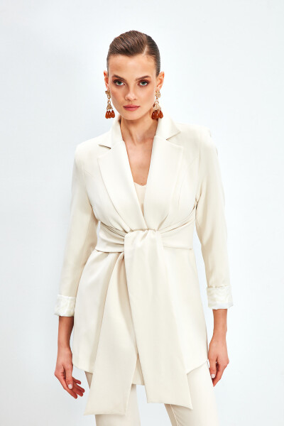 Long Belted Jacket - STONE - 8