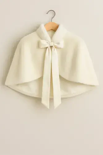 Long Bow Soft Textured Fur Stole Bridal Bolero Off White - 3