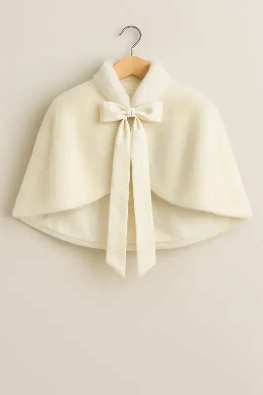 Long Bow Soft Textured Fur Stole Bridal Bolero Off White - 3