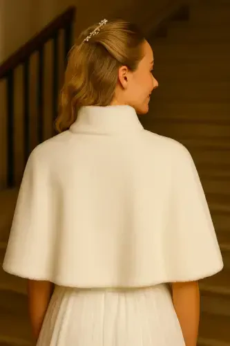 Long Bow Soft Textured Fur Stole Bridal Bolero Off White - 6