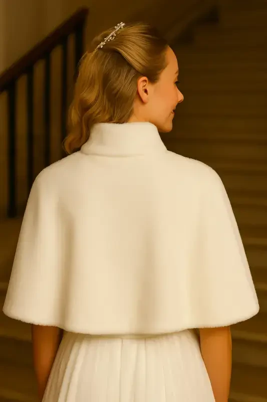Long Bow Soft Textured Fur Stole Bridal Bolero Off White - 6