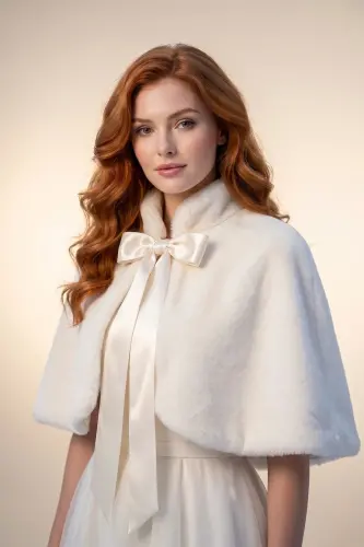 Long Bow Soft Textured Fur Stole Bridal Bolero Off White - 1
