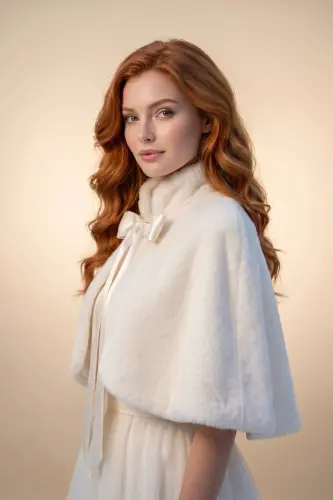 Long Bow Soft Textured Fur Stole Bridal Bolero Off White - 7