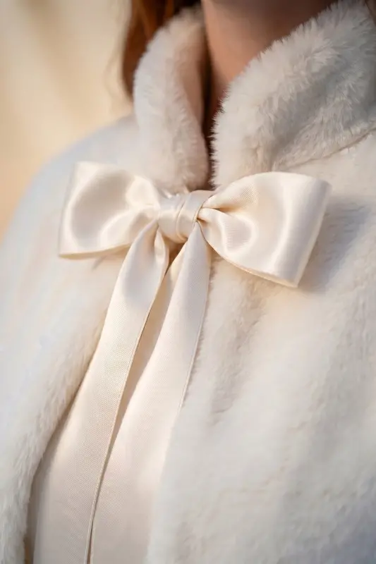 Long Bow Soft Textured Fur Stole Bridal Bolero Off White - 9