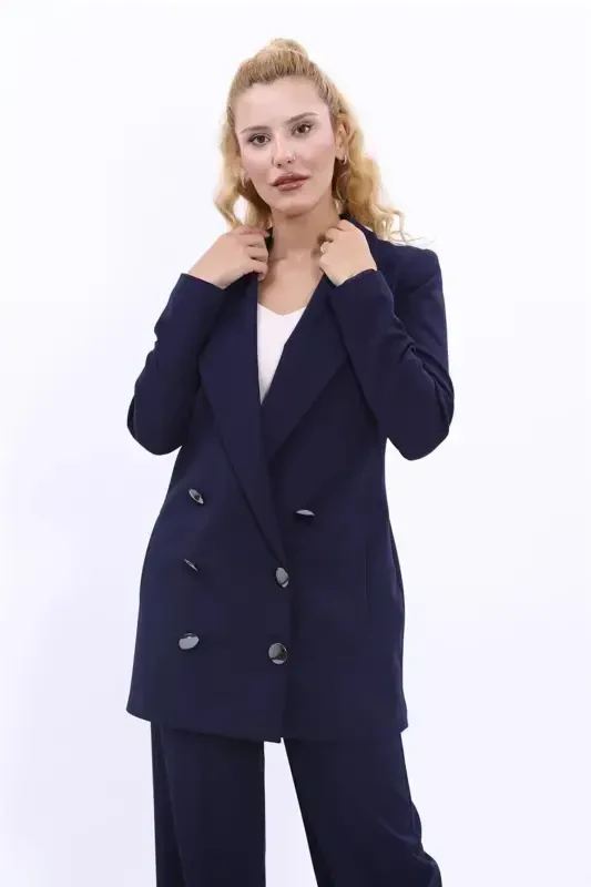 Long Classic Blazer Jacket-Navy-Navy - ÖNDER ÖZSOY