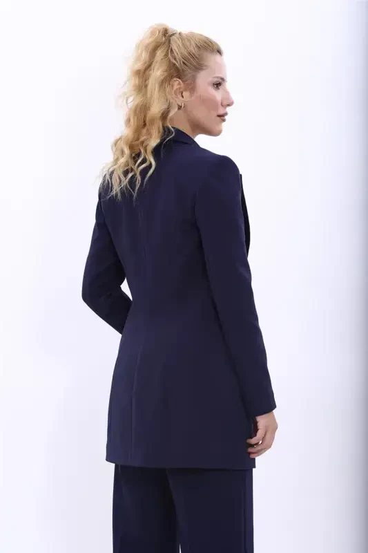 Long Classic Blazer Jacket-Navy-Navy - 3