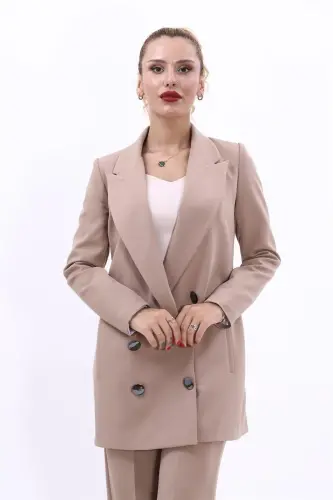 Long Classic Blazer Jacket-Stone-Stone - ÖNDER ÖZSOY (1)