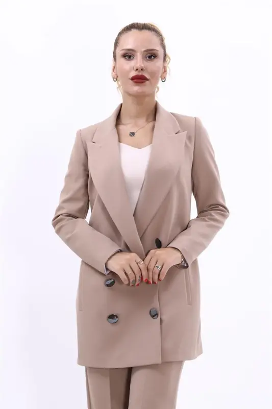 Long Classic Blazer Jacket-Stone-Stone - 2