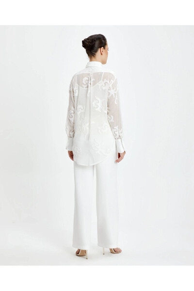 Long Cuffed Ecru Patterned Sheer Classic Shirt 39240 - 4