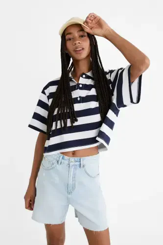 Long denim shorts - Medium light blue denim - 1