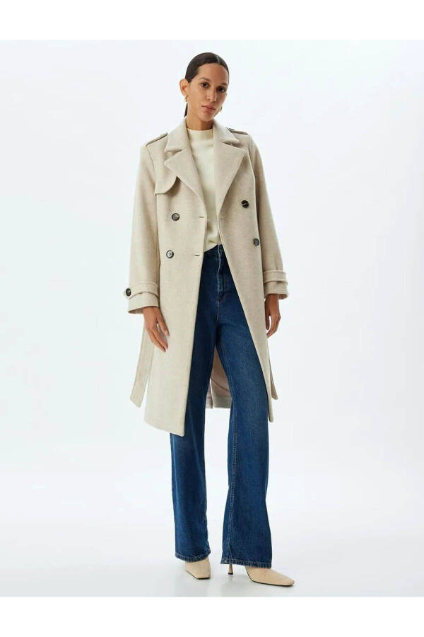 Long, double-breasted, pocket, belt detail relaxed fit cashmere coat. - 27