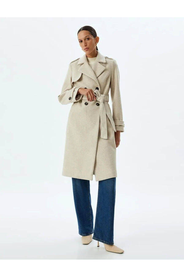 Long, double-breasted, pocket, belt detail relaxed fit cashmere coat. - 28