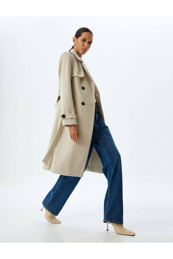 Long, double-breasted, pocket, belt detail relaxed fit cashmere coat. - 21