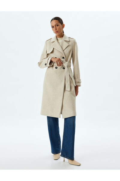 Long, double-breasted, pocket, belt detail relaxed fit cashmere coat. - 23