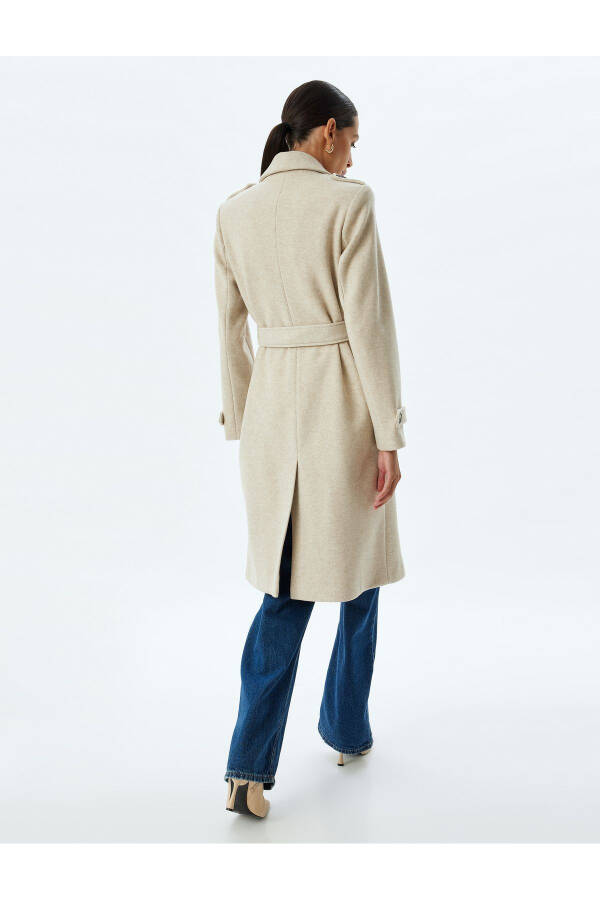 Long, double-breasted, pocket, belt detail relaxed fit cashmere coat. - 24