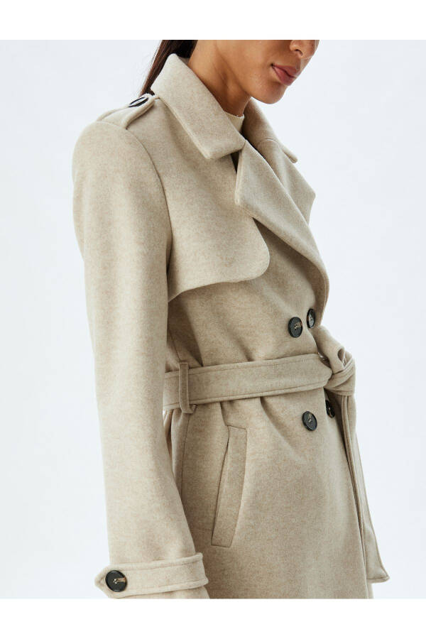 Long, double-breasted, pocket, belt detail relaxed fit cashmere coat. - 25