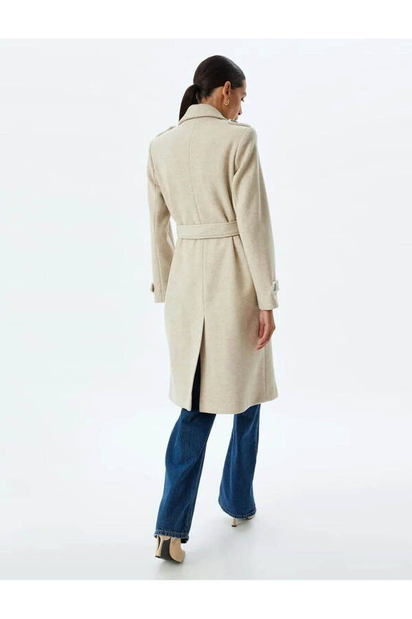 Long, double-breasted, pocket, belt detail relaxed fit cashmere coat. - 17