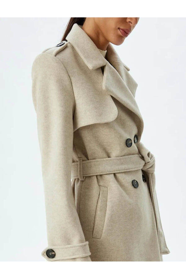 Long, double-breasted, pocket, belt detail relaxed fit cashmere coat. - 18