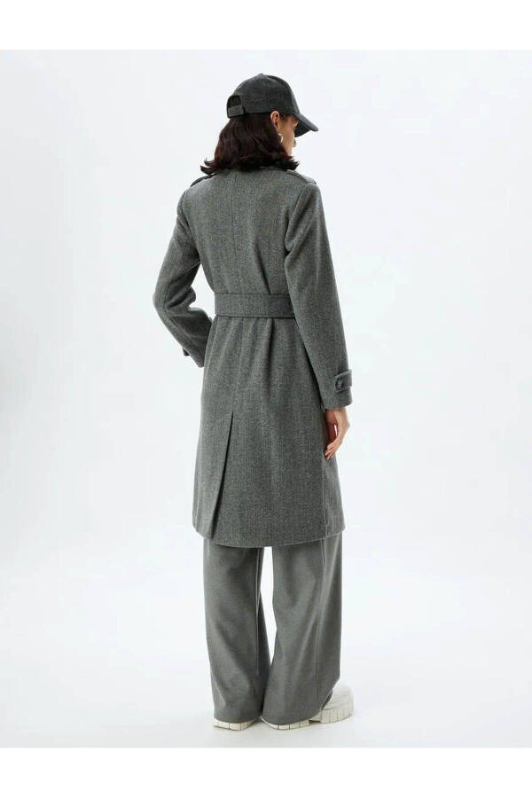 Long, double-breasted, pocket, belt detailed, relaxed fit cashmere coat. - 85