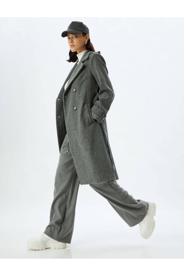 Long, double-breasted, pocket, belt detailed, relaxed fit cashmere coat. - 76