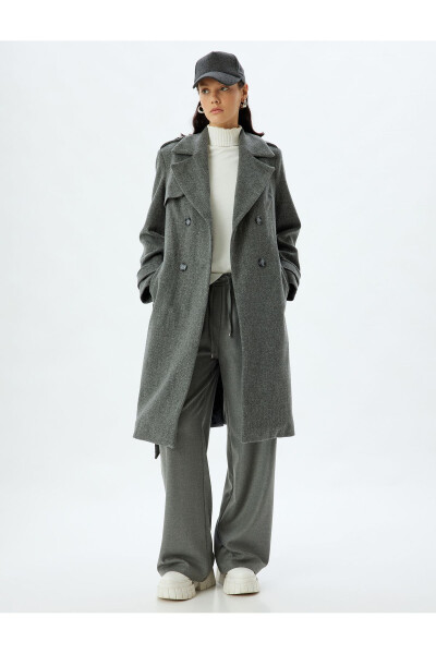 Long, double-breasted, pocket, belt detailed, relaxed fit cashmere coat. - 77