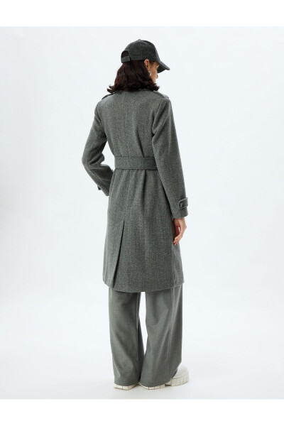 Long, double-breasted, pocket, belt detailed, relaxed fit cashmere coat. - 79