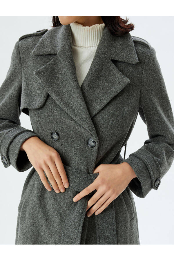 Long, double-breasted, pocket, belt detailed, relaxed fit cashmere coat. - 80