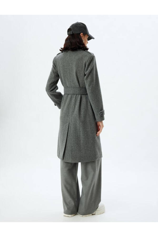 Long, double-breasted, pocket, belt detailed, relaxed fit cashmere coat. - 67