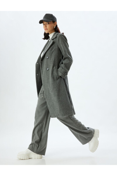 Long, double-breasted, pocket, belt detailed, relaxed fit cashmere coat. - 58