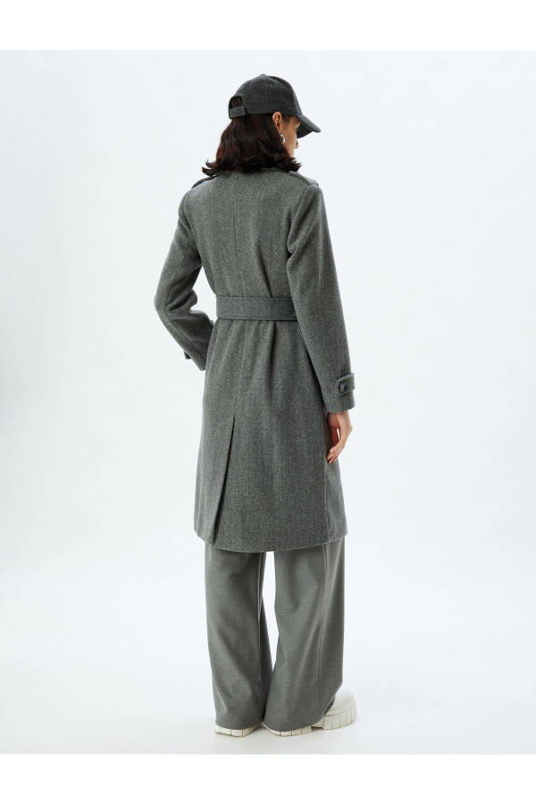 Long, double-breasted, pocket, belt detailed, relaxed fit cashmere coat. - 61