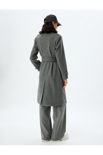 Long, double-breasted, pocket, belt detailed, relaxed fit cashmere coat. - 49