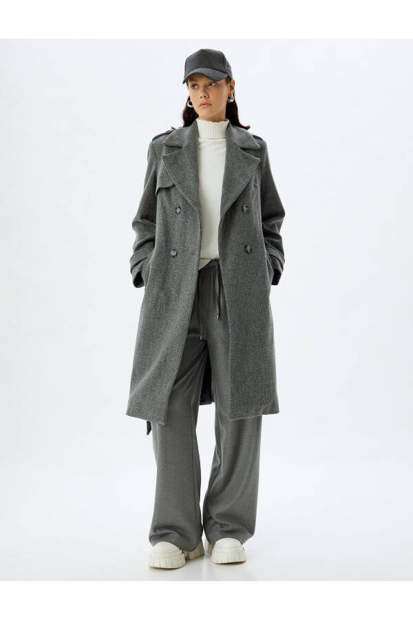 Long, double-breasted, pocket, belt detailed, relaxed fit cashmere coat. - 35