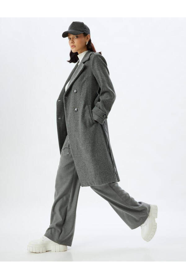 Long, double-breasted, pocket, belt detailed, relaxed fit cashmere coat. - 9