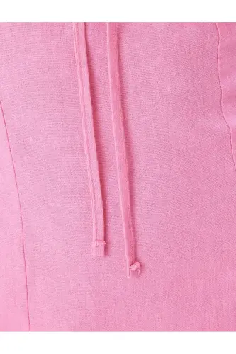 Long Dress Linen Blend Strappy Slit Tie Front-Rose - 6