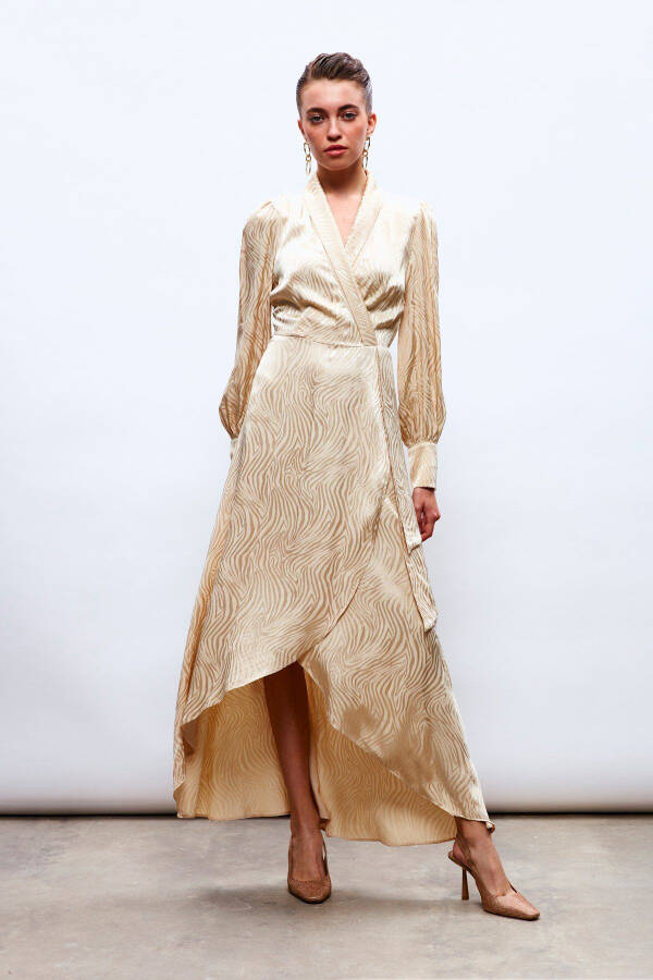 Long Dress with Lapel Design - BEIGE - 1