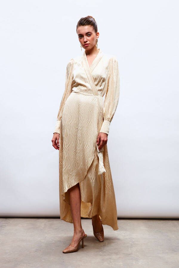 Long Dress with Lapel Design - BEIGE - 2