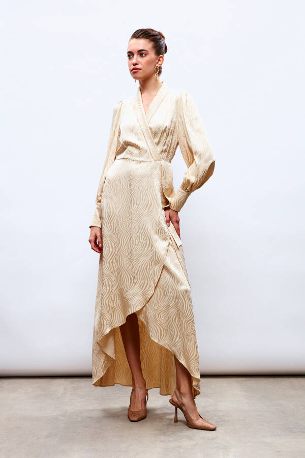 Long Dress with Lapel Design - BEIGE - 11