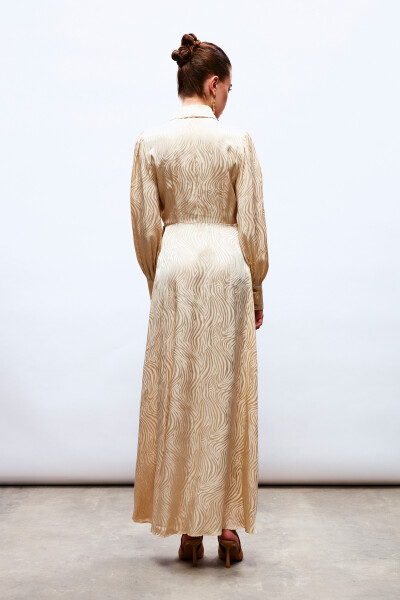 Long Dress with Lapel Design - BEIGE - 16