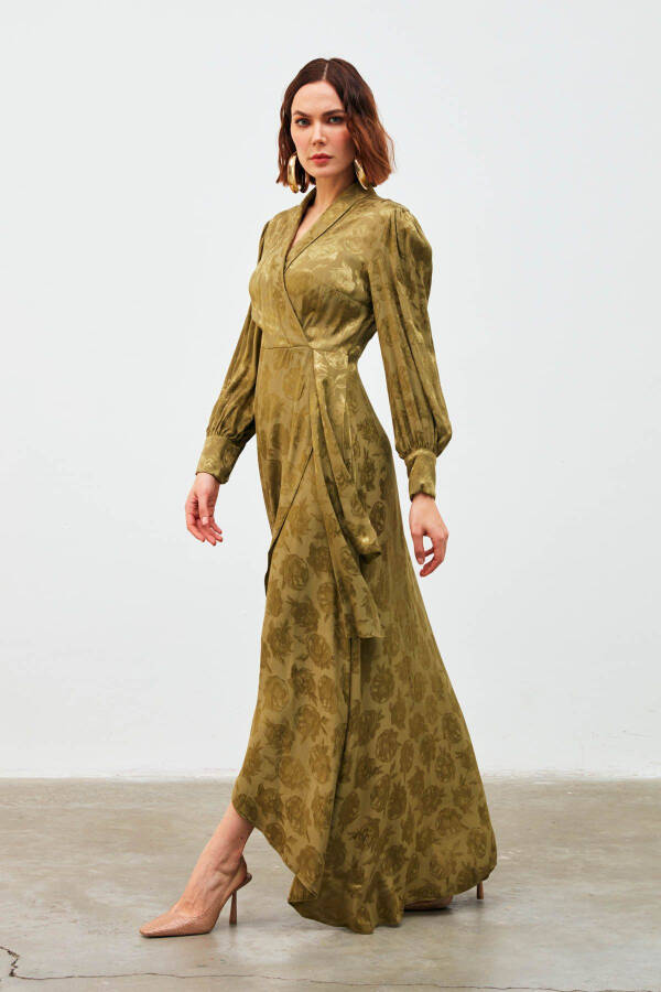 Long Dress with Lapel Design - Khaki - 5