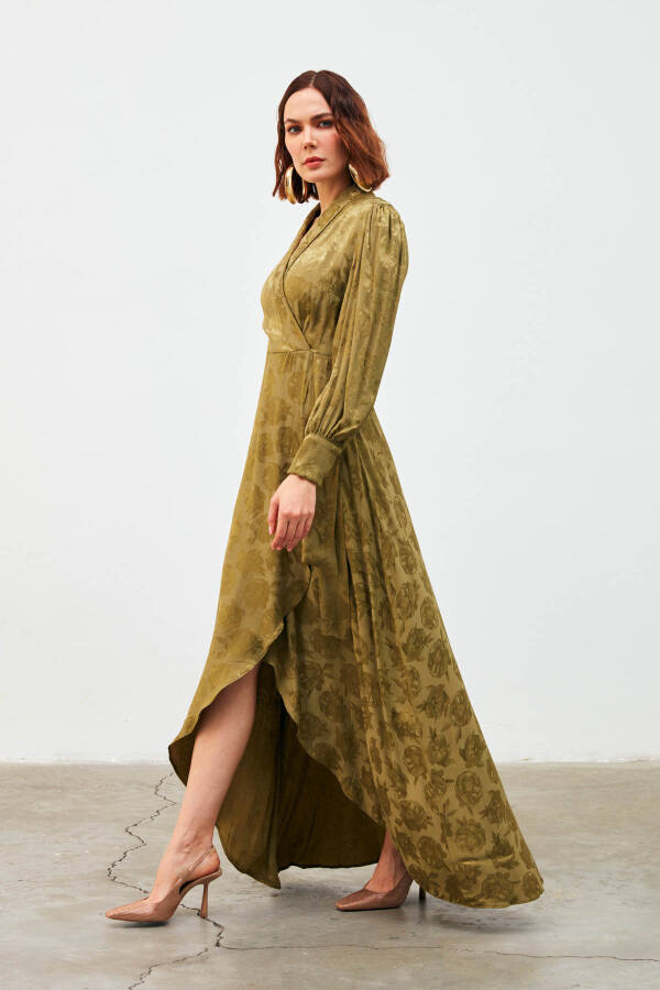 Long Dress with Lapel Design - Khaki - 11