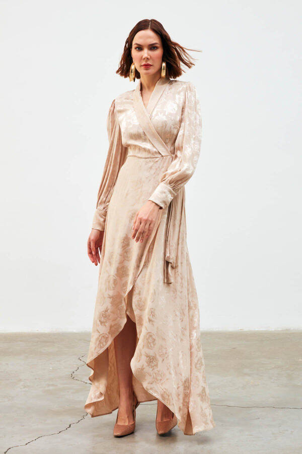 Long Dress with Wrap Design - Beige - 1