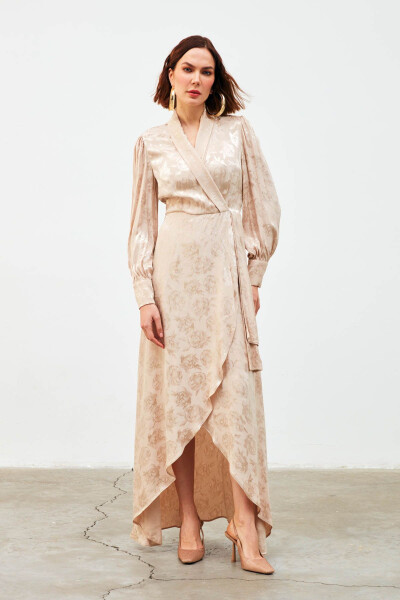 Long Dress with Wrap Design - Beige - 3