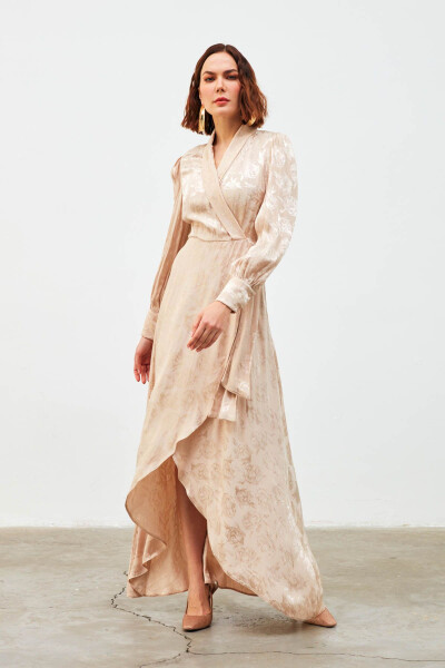 Long Dress with Wrap Design - Beige - 6