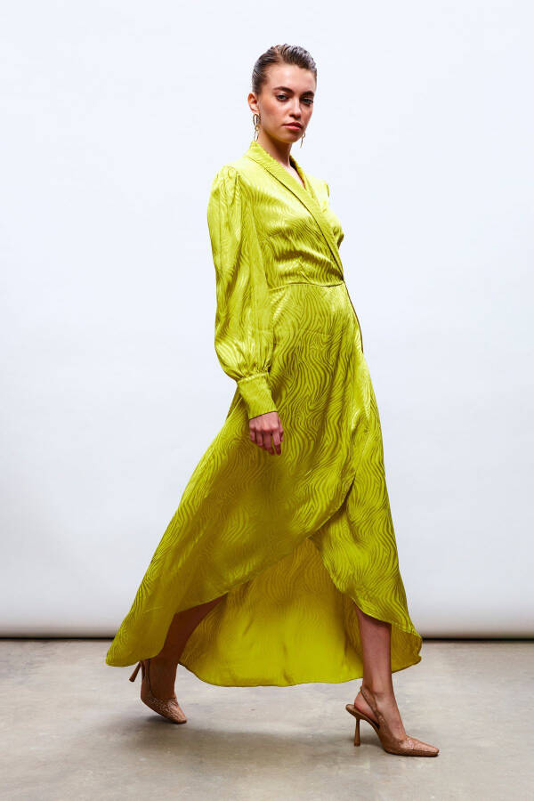 Long Dress with Wrap Design - OLIVE GREEN - 2