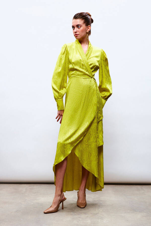 Long Dress with Wrap Design - OLIVE GREEN - 3