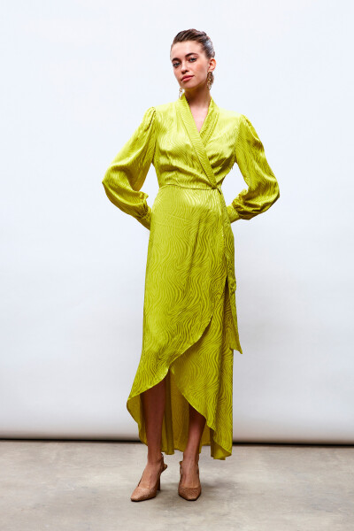 Long Dress with Wrap Design - OLIVE GREEN - 9