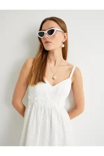 Long Eyelet Dress Floral Applique Lined - KOTON (1)